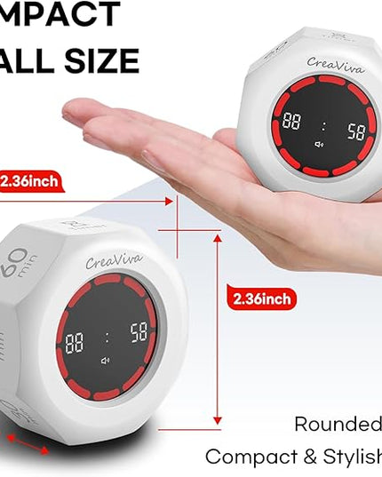 Pomodoro Timer, Flip Cube with 7 presets Countdown, Count up, Rechargeable Small Portable Visual Focus Stopwatch for ADHD, Kids, Classroom, Kitchen, Work, Study, Productivity (Floral White)