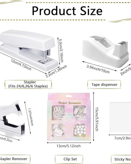 Office Supplies,Desk Accessories,Stapler and Tape Dispenser Set,1000 Staples,Staple Remover,Pen Holder,Folding Phone Holder,Journal Notebook,Ballpoint Pen,Scissor,Ruler,Clear Tape,Sticky Notes,Ect