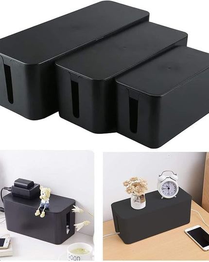 YaeCCC Cable Management Organizer Box Power Strips Hider Power Cords Hider for Desk, TV, Computer, USB Hub,Cords (Set of Three) Black