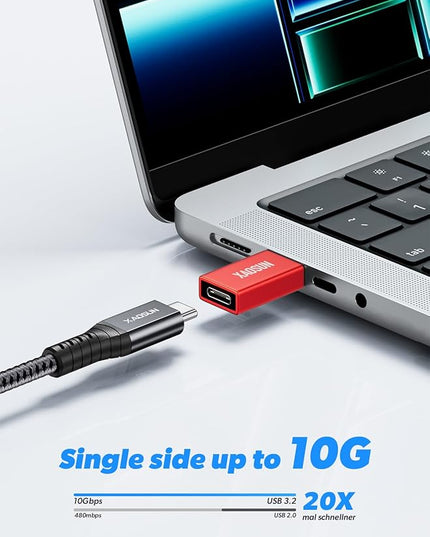 XAOSUN 10Gbps USB to USB C Adapter 3 Pack, 3.1 USBC Female to USB Male Adapter, One-Sided SuperSpeed Data Sync, 100W Fast Charging for iPhone 16 15 14 13, Laptop, Charger, Quest Link, etc, Red