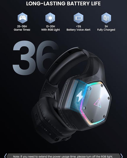 EKSA Wireless Gaming Headset, 2.4GHz USB Gaming Headphones with Microphone for PC, PS5, PS4, Nintendo Switch, 7.1 Surround Sound PC Headset, RGB Light, Ergonomic Design, 3.5mm Wired for Xbox Serie