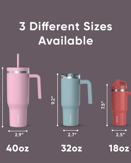 Hydrapeak Voyager 40 Oz Stainless Steel Tumbler with Handle, Insulated Water Bottle With Straw & Lid, Cupholder Friendly Reusable Travel Mug (Midnight Plum)