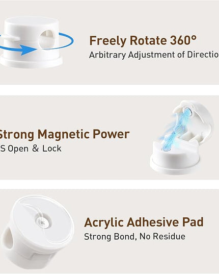 AGPTEK 8 Pack Magnetic Cable Clips, Upgraded 360° Rotatable Cord Holder Clips for Nightstand, Desk Cord Organizer Adhesive Wire Management Home Office Phone Charging Cords USB Cable Keeper (White)