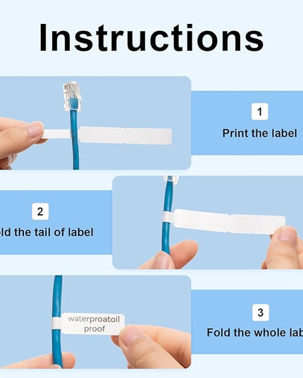 NIIMBOT Thermal Label Maker Paper 0.5" 4.3" Stickers Waterproof Tear-Resistant Replacement for D11/D110 Label Printer Office&Home Cable 65 Labels/Roll (White)