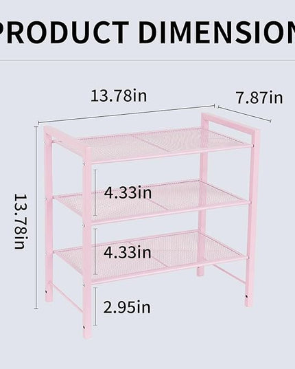 Desktop Shelf Organizer, 3-Tier Office Storage Rack, Adjustable Metal Bookshelf for Top of Desk, Pink Desk Organizer for Office, Home, Dorm and Small Spaces (Pink)