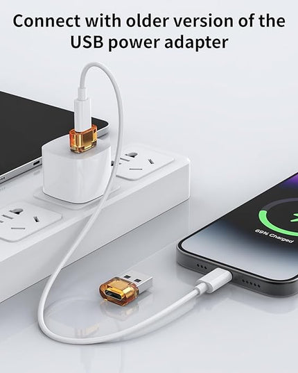 USB to USB-C Adapter 20 Packs, USBC Female to USB MalePower Charger Converter, C to A Adapter Compatible for Apple Watch Series/SE/Ultra 2 iPhone 15 Plus Pro Max AirPods Pro (Orange)