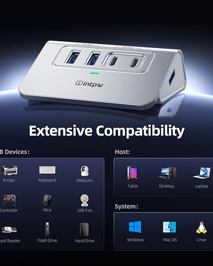USB C Hub 10Gbps, 4 Port USB Splitter with 2 USB C/USB A 3.2 Data Ports, [Not Support Video and Chrging], Aluminum USB 3.2 Hub with 3.3Ft Cable for Laptop, PC, Mac, Flash Drive, Camera