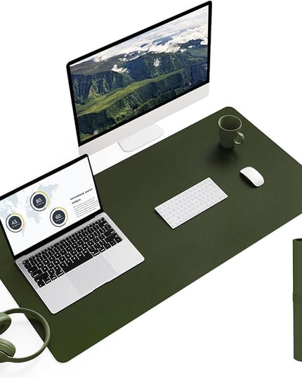 YSAGi Non-Slip Leather Desk Pad L Size, Waterproof Laptop Computer Desk Keyboard Mat, Table Protector Blotter Mat, Large Mouse Pad for Office/Work/Home/Decor(Olive Green, 35.4" x 17")