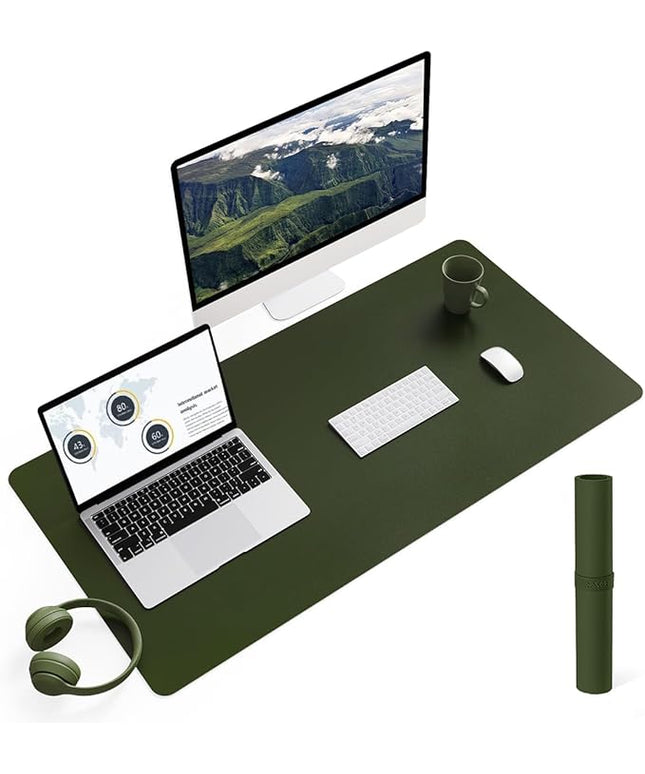 YSAGi Non-Slip Leather Desk Pad L Size, Waterproof Laptop Computer Desk Keyboard Mat, Table Protector Blotter Mat, Large Mouse Pad for Office/Work/Home/Decor(Olive Green, 35.4" x 17")