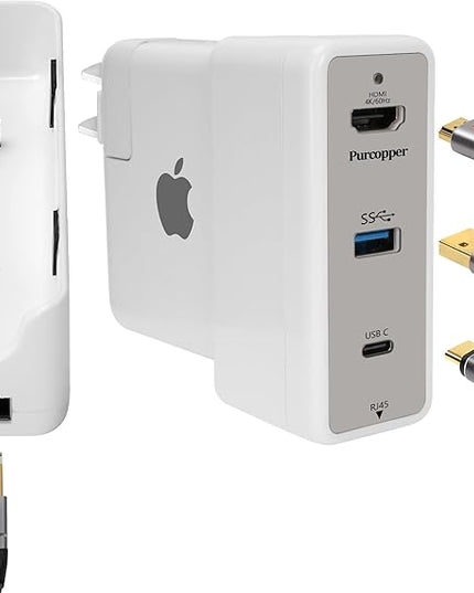 Docking Station for MacBook Charger, 4 in 1 Multiport Adapter, USB C 3.1 Port-10G/PD 100W Charging, USB A 3.0 Port-5G, HDMI Port-4K@60Hz, RJ45 Port-Ethernet 1Gbps (Supports 65W-100W MacBook Charger)