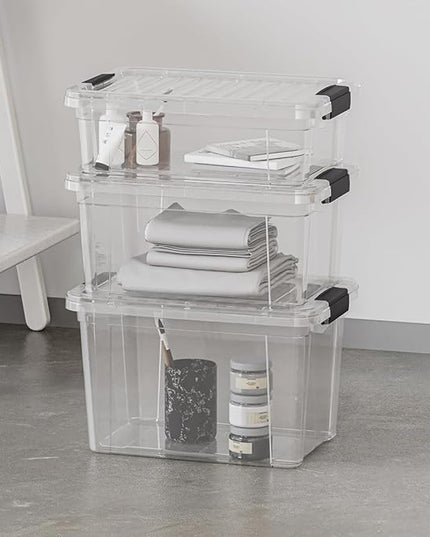 Superio Clear Storage Boxes with Lids, 49 Quart Plastic Container Bins for Organizing, Stackable Crates, BPA Free, Non Toxic, Odor Free, Organizers for Home, Office and Dorm, 6 Pack