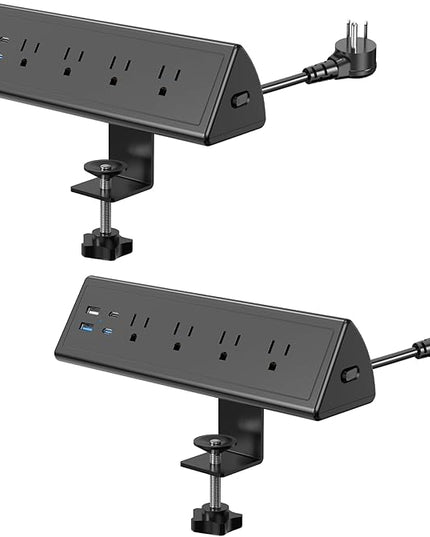 Jgstkcity Desk Clamp Power Strip,20W Fast Charging Station,Surge Protector Nightstand Edge Mount,1875W Extension Cord with Multiple Outlets,2 USB-C,2 USB-A,for Home Office (Black, 2PCS-6 FT)