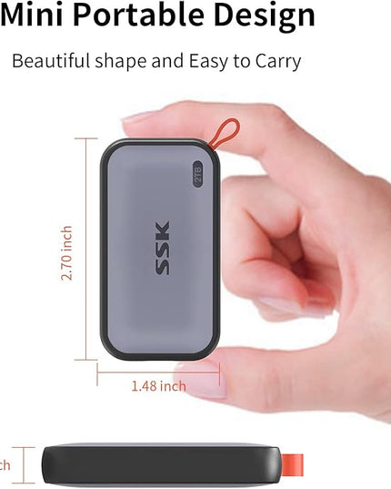 SSK Portable SSD 2TB External Solid State Drives, up to 1050MB/s USB C SSD External Hard Drive USB 3.2 Gen2 for iPhone 15/Pro, Windows, Mac, Android Phones and Tablets