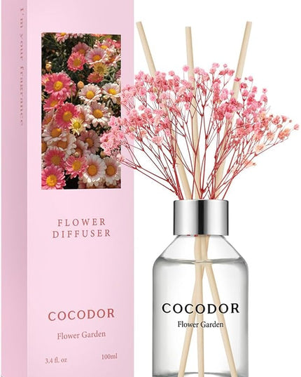 COCODOR Flower Reed Diffuser Set / 3.4oz / Flower Garden/Scent Diffuser with Sticks Home Fragrance Reed Diffuser for Bathroom Shelf Decor