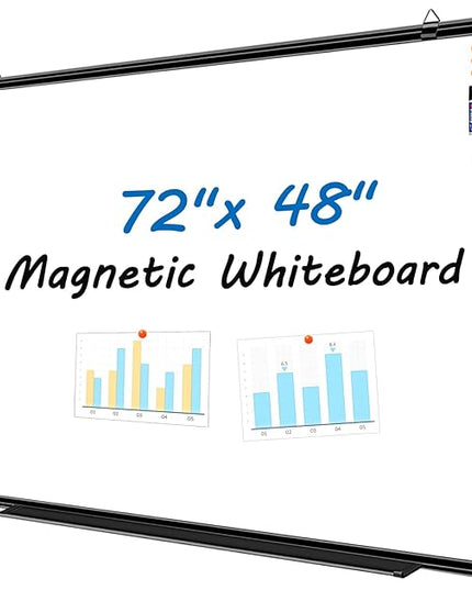 H-Qprobd 6'x4' Large Magnetic White Board Dry Erase Whiteboard with Black Aluminum Frame, 72"X48" Magnet Presentation Wall Boards for Office, Classroom, School, Home