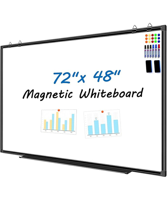 H-Qprobd 6'x4' Large Magnetic White Board Dry Erase Whiteboard with Black Aluminum Frame, 72"X48" Magnet Presentation Wall Boards for Office, Classroom, School, Home