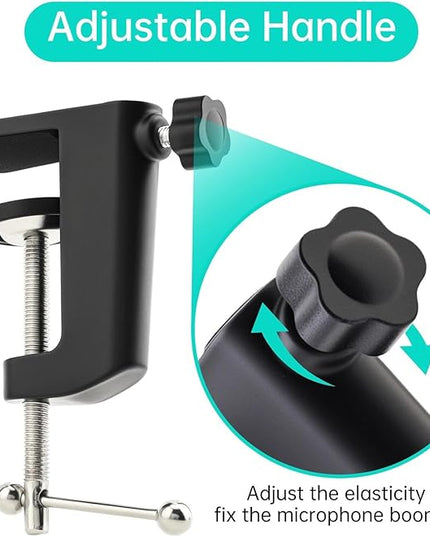 2pcs Heavy-Duty Metal Desk Clamp, Table Mount Mic Stand Holder Bracket C Clip for Microphone Suspension Boom Sissor Arm Fits Up to 2.14"/5.4cm Descktop Thicknesses (Black)