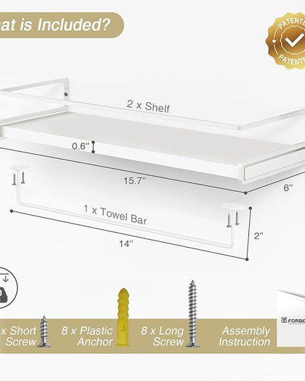 Forbena Bathroom Shelves for Wall Set of 2, White Nursery Floating Book Shelves for Kids Room, Small Wall Mount Bookshelf and Toy Storage Organizer for Baby Toddlers Teens Boys Girls Bedroom