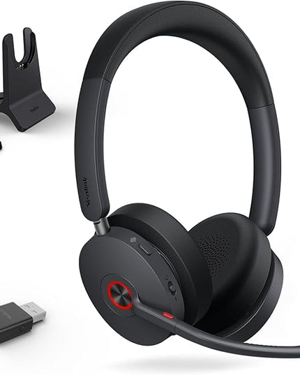 Yealink WH68 Hybrid with Charging Stand ANC Headsets, 492ft Rang DECT&Bluetooth Wireless Headset, Stereo Active Noise Cancellation (Teams,Zoom,UC) Headphones with 6X Mic,32H Call, Work for PC,Phone