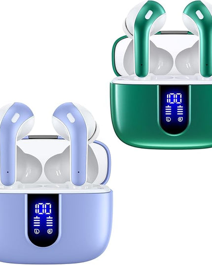 TAGRY 2 Sets X08 Purple and Forest Green Bluetooth Headphones True Wireless Earbuds 60H Playback Ear Buds with Wireless Charging Case in-Ear Earbuds with Mic