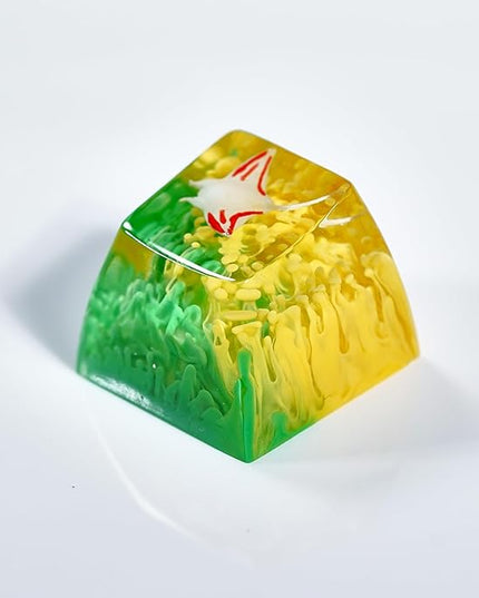 Manta Ray Artisan Keycap Green Yellow Ocean Coral R1 SA Profile Custom Sea Creatures Keycaps 1U ESC Handmade Gaming Resin Key Cap Cherry MX Switch Compatible Mechanical Keyboard Manta Ray Lover Gift