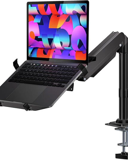 WALI Laptop Tray Desk Mount, Laptop Arm Mount Fits 10-15.6 Inch Notebook, 2-in-1 Gas Spring Monitor Arm for 17-32 Inch Computer Screen, Holds up to 22lbs(GSDM00LP), Black