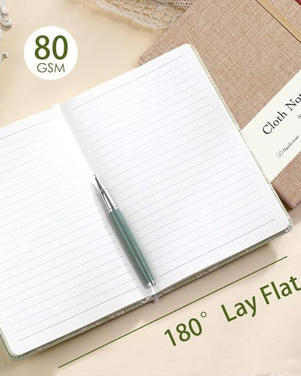 ipoul Linen Journal, A5, 8x6, Ruled Notebook, Journal for Writing, Hardcover, Lay Flat, with Band Closure & Pen Holder, Pink