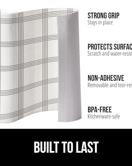 GORILLA GRIP Slip Resistant Drawer and Shelf Liner 2 Pack, Non Adhesive Water Resistant, Easy Trim, Smooth Surface Liners for Kitchen Cabinet Shelves Drawers Pantry, 17.5 IN x 20 FT, Stripe Gray White