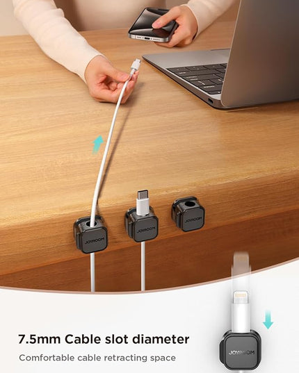 6 Pack Magnetic Cable Clips [Cable Smooth Adjustable] Cord Holder, Under Desk Cable Management, JOYROOM Adhesive Wire Holder Keeper Organizer for Home Office Desk Phone Car Wall Desktop Nightstand