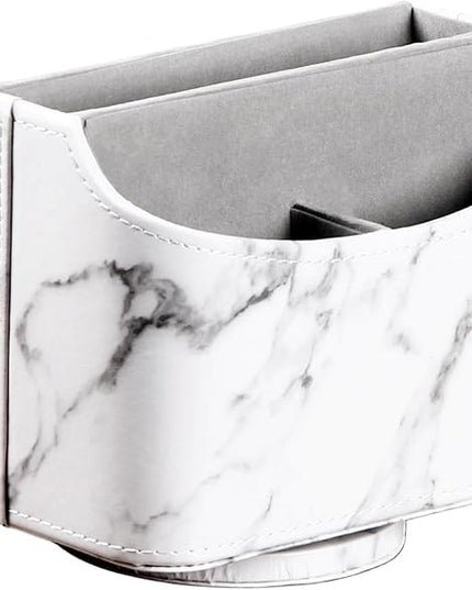 Arniche PU Leather Remote Control Holder,360 Degree Spinning Desk TV Remote Caddy,Desk Organizers and Accessories,for Controller,Media,Mail,Calculator,Mobile Phone,Pen Storage Holder(White Marble)