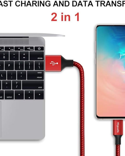etguuds USB A to USB C Cable 6.6ft, 2-Pack, 3A Fast Charging Type C Charger Cord for iPhone 17 16 15 Pro Max 16e 17 Air, Samsung Galaxy S25 S24 S23 S22 S21 S20 A17 A16 A56 A55 Flip Fold, Red