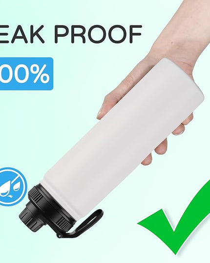 DOMICARE Insulated Water Bottle, 22 oz Vacuum Insulated Stainless Steel Reusable Sports Bottle with Straw Lid & Spout Lid for Travel, Camping, Bike, Leakproof, White, 1 Pack