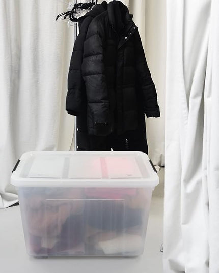 4-Pack Clear Large Plastic Storage Box with Wheels, 70 L Latching Storage Box