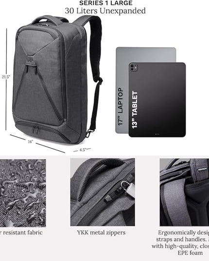 Knack Series 1 Laptop Backpack Fits up to 17 Inch - Knack Bags Carry-On Backpack, TSA Approved, Expandable Travel Backpacks With 4 Day Outfit Capacity (Savile Gray, Large)