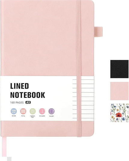 160 Pages Lined Journal Notebook, 5.71" X 8.27" Writing & Journaling Hardcover Executive Notebooks for Student Worker Women Men Notepads Journals for Writing Travel & Organization, Pink
