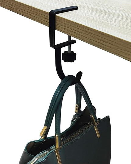 KISOY 1 Pcs Purse Hook for Table Handbag Hangers Purse Hanger for Desk Bag Hooks for Tables can Hook Bag Purse Heavy Duty Foldable Purse Holder for Table Floding (Right-J Type Hook), Black