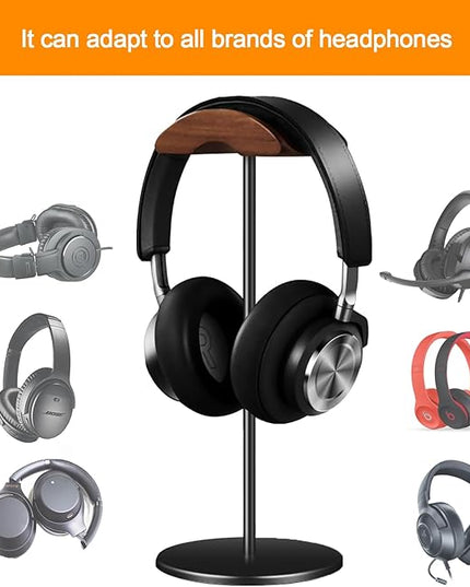 Micool Headphone Stand, Aluminium and Wood Gaming Headset Stand Holder for All Size Headphones with Stable Heavy Base, Headphone Holder for Desk