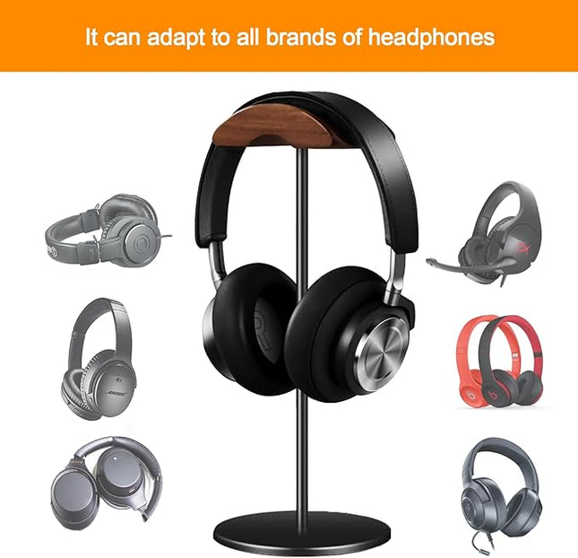 Micool Headphone Stand, Aluminium and Wood Gaming Headset Stand Holder for All Size Headphones with Stable Heavy Base, Headphone Holder for Desk