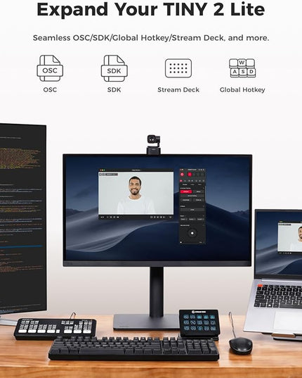 OBSBOT Tiny 2 Lite 4K Webcam for PC, AI Tracking PTZ Streaming Camera with 1/2" Sensor, Gesture Control, 60 FPS, HDR, Microphones, Web Camera for Desktop Computer, Laptop, Meeting, Video Calls, etc.