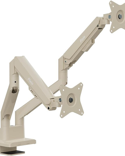 Pixio PS1D Wave Beige Dual Monitor Arm Stand Desk Mount - Fits up to 32 inches Monitors and up to 19.8lbs. VESA Compatibility and Integrated Cable Management