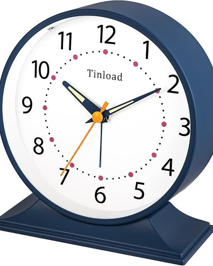 Tinload 4.5" Antique Retro Analog Alarm Clock, Small Silent Bedside Desk Clock with Manual Light, Battery Operated, Snooze, for Living Room, Bedroom, Bedside, Desk(Blue)