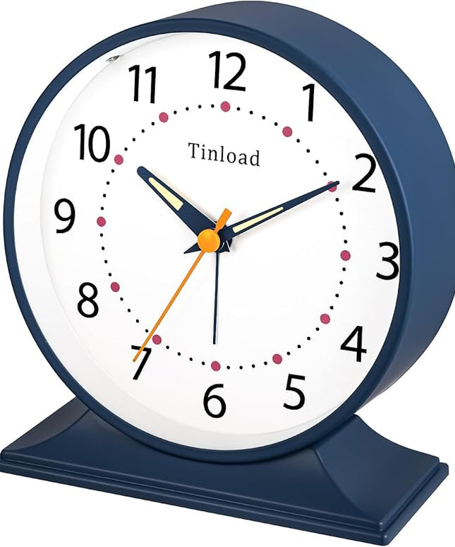 Tinload 4.5" Antique Retro Analog Alarm Clock, Small Silent Bedside Desk Clock with Manual Light, Battery Operated, Snooze, for Living Room, Bedroom, Bedside, Desk(Blue)