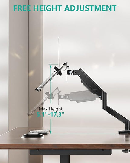 WALI Laptop Desk Mount, 2-in-1 Monitor Mount Fit 17” Notebook and 34” Monitors, Laptop Stand for Desk Adjustable Height, Gas Spring Monitor Arm with Laptops Holder, Up to 22-26.4lbs(GSMP001LPN), Black