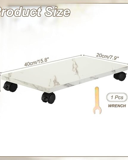 PATIKIL 8x16in PC Stand, Computer Tower Stand Wood CPU PC Holder Under Desk Mobile Cart 4 Caster Wheel for Floor Carpet Tower ATX Case Printer Potted Planter UPS Power Station,White Marble
