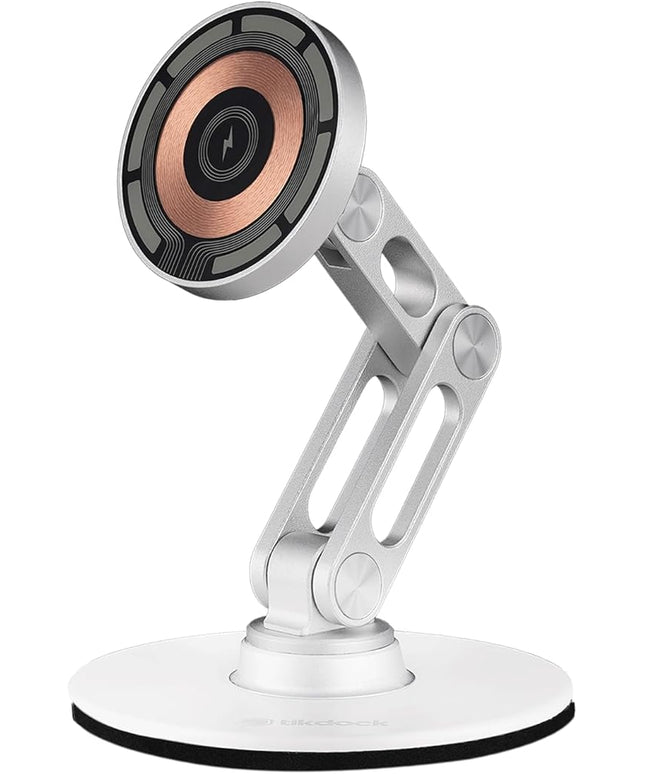 ClikDock Cell Phone Magnetic Wireless Charger Stand, 360° Spin, Aluminum Construction, Compatible with MagSafe Phones for iPhone & Andriod (Platinum)