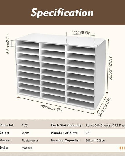 Literature Organizer 27 Slots Compartments Desktop File Sorter Mail Center Paper Storage Cabinet Home & Office Mailbox School Classroom Keepers