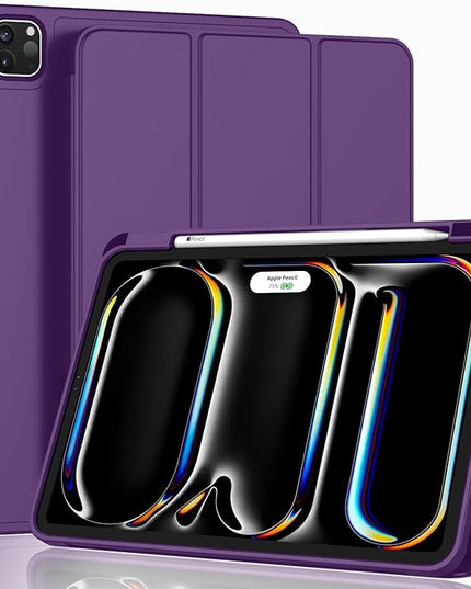 ZryXal iPad Pro 11 Inch Case (M5) 2025/ (M4) 2024 (Model: A2836/A2837/A3006), Trifold Stand Smart Cover with Pencil Holder and Soft TPU Back, Auto Wake/Sleep (Dark Purple)