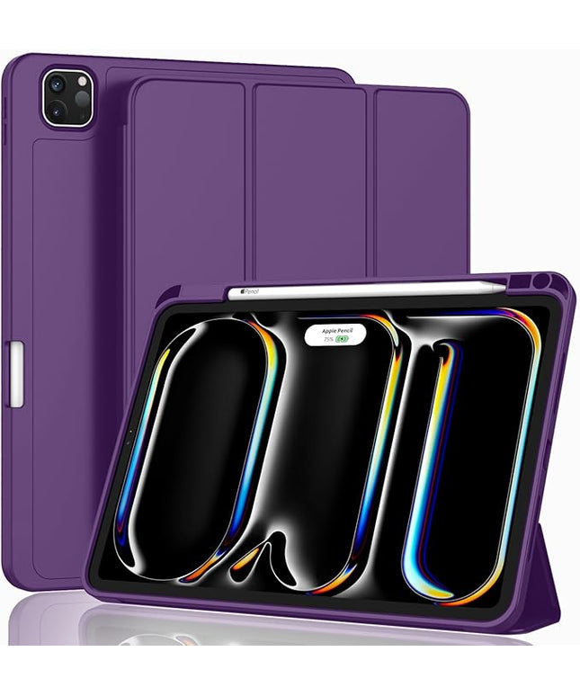 ZryXal iPad Pro 11 Inch Case (M5) 2025/ (M4) 2024 (Model: A2836/A2837/A3006), Trifold Stand Smart Cover with Pencil Holder and Soft TPU Back, Auto Wake/Sleep (Dark Purple)