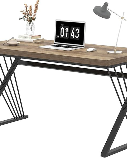 FOLUBAN Computer Desk, Modern Home Office Desk, Industrial Wood and Metal Study Writing Work PC Table for Bedroom Living Room, Rustic Oak, 47 Inch