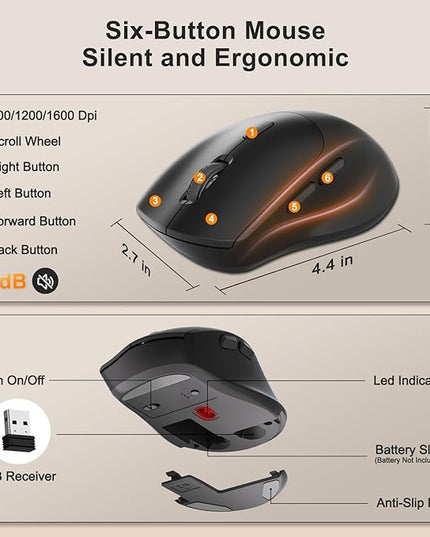 Wireless Keyboard and Mouse Combo, 2.4G Full Size Wave Keys Ergonomic Keyboard with Wrist Rest, Phone Holder, 3-Level DPI Wireless Silent Mouse with 6-Buttons, for Windows/Mac OS/Laptop(Orange Black)